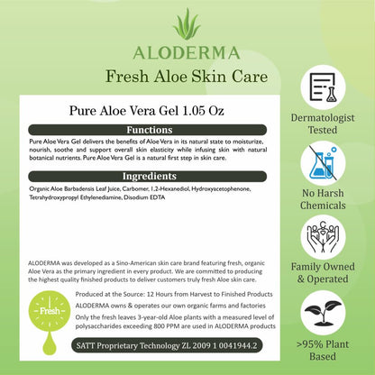 Travel Size Aloe Vera Gel Made within 12 Hours of Harvest with 99% Pure Organic Aloe Vera for Body, Face, & Scalp - Hydrating & Soothing Gel for after Sun Care - 1.5Oz Squeeze Tube