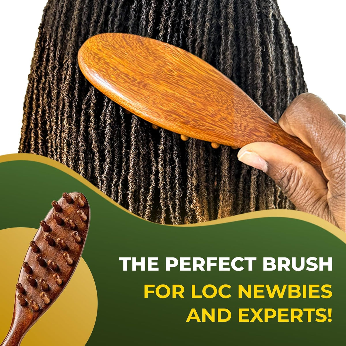 Sandalwood Dreadlocks Brush -  Natural Wooden Loc Brush with Wide Tooth Bristles for Dreads, Twists, Microlocs & Sisterlocks - Ergonomic Scalp Massage Comb for Detangling & Retwist