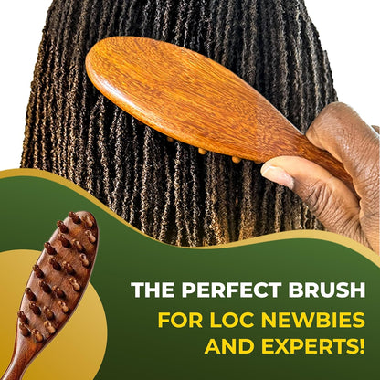 Sandalwood Dreadlocks Brush -  Natural Wooden Loc Brush with Wide Tooth Bristles for Dreads, Twists, Microlocs & Sisterlocks - Ergonomic Scalp Massage Comb for Detangling & Retwist