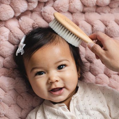 Wooden Baby Hair Brush & Comb Set - Natural Goat Hair Bristles & Soft Bristle Brush - Gentle Scalp Massage & Cradle Cap Comb - for Newborns & Toddlers, Baby Grooming Kit