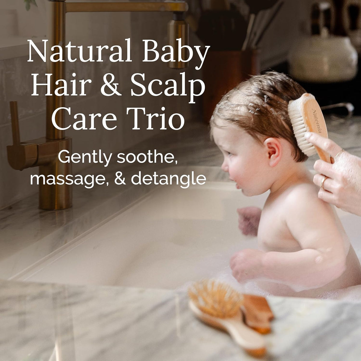 Wooden Baby Hair Brush & Comb Set - Natural Goat Hair Bristles & Soft Bristle Brush - Gentle Scalp Massage & Cradle Cap Comb - for Newborns & Toddlers, Baby Grooming Kit