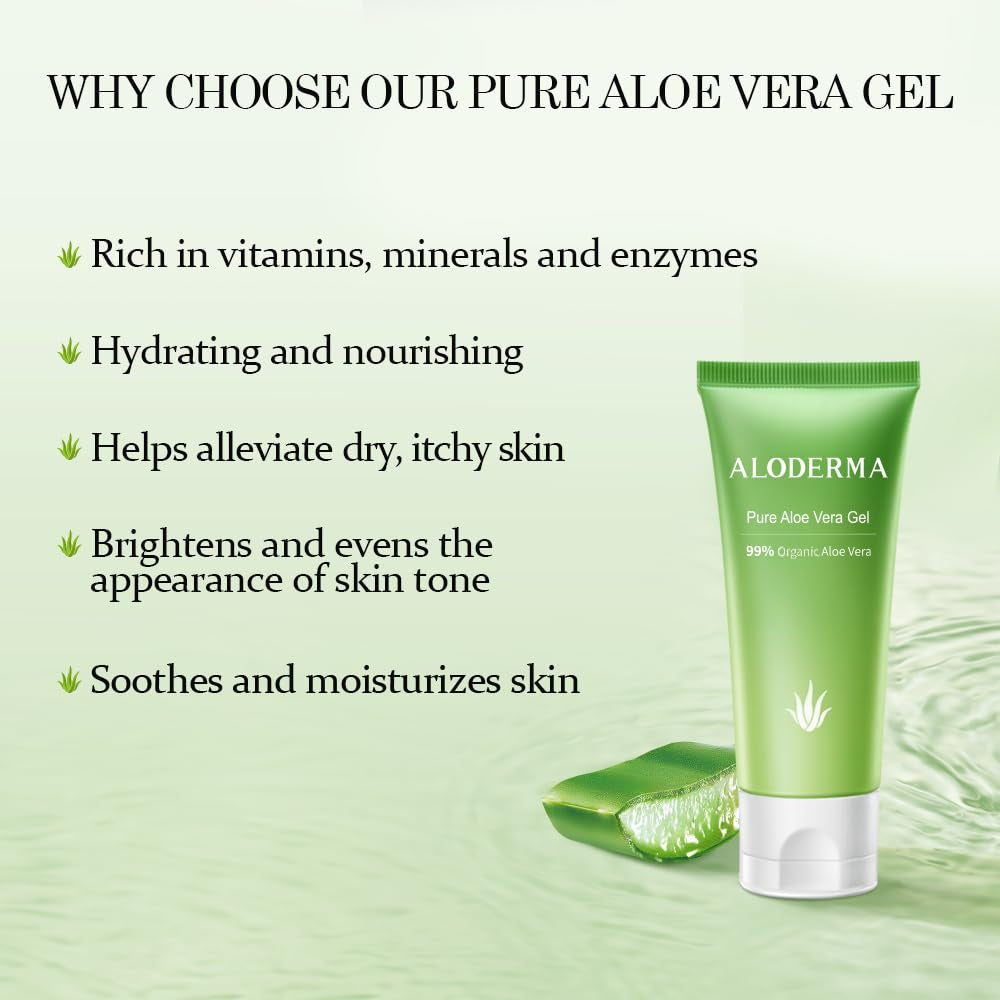 Travel Size Aloe Vera Gel Made within 12 Hours of Harvest with 99% Pure Organic Aloe Vera for Body, Face, & Scalp - Hydrating & Soothing Gel for after Sun Care - 1.5Oz Squeeze Tube