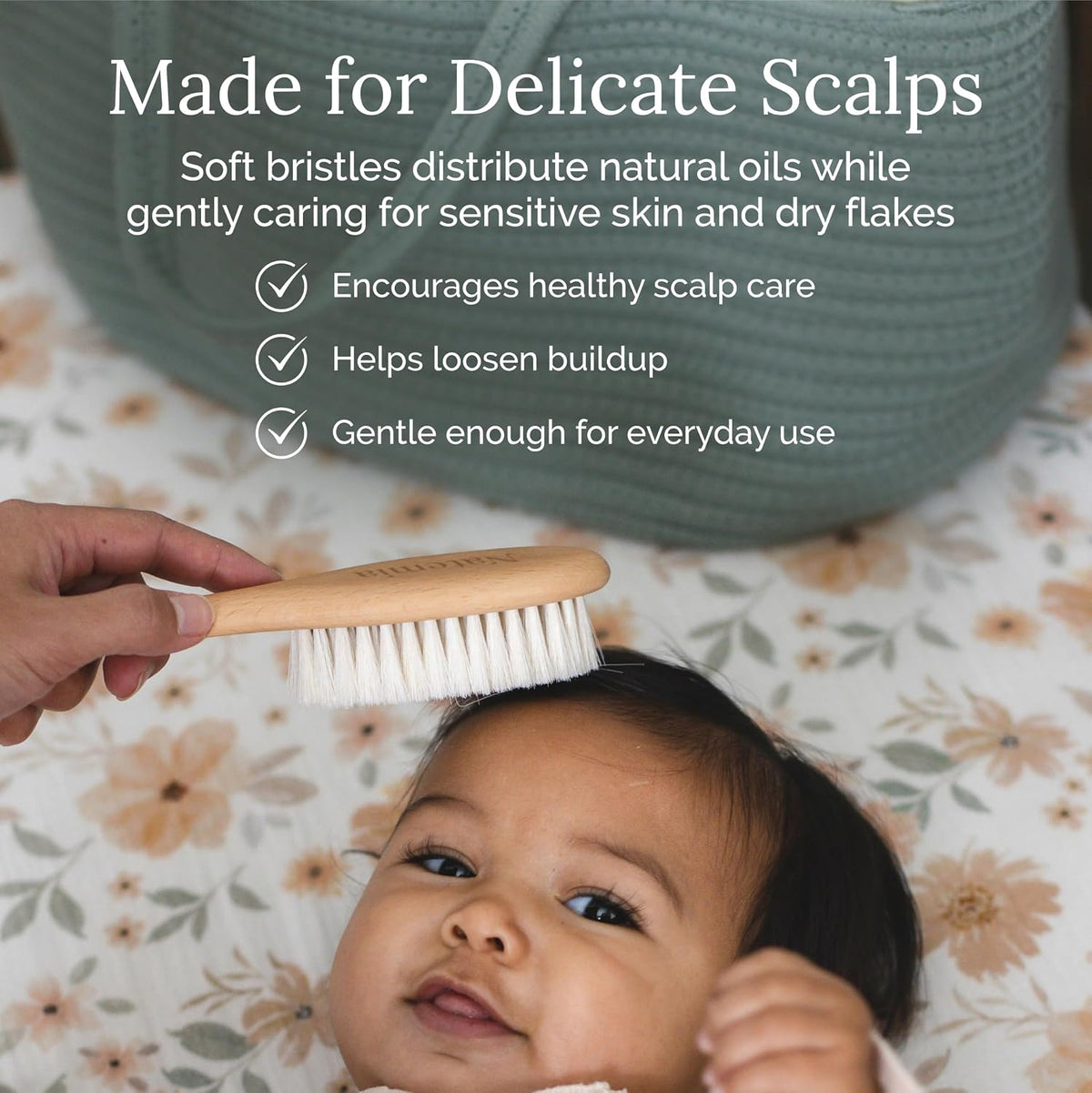 Wooden Baby Hair Brush & Comb Set - Natural Goat Hair Bristles & Soft Bristle Brush - Gentle Scalp Massage & Cradle Cap Comb - for Newborns & Toddlers, Baby Grooming Kit