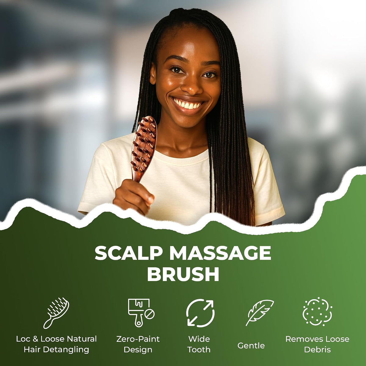 Sandalwood Dreadlocks Brush -  Natural Wooden Loc Brush with Wide Tooth Bristles for Dreads, Twists, Microlocs & Sisterlocks - Ergonomic Scalp Massage Comb for Detangling & Retwist