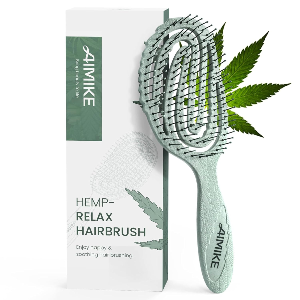Hemp-Relax Detangling Hair Brush for Wet & Dry Hair, Green