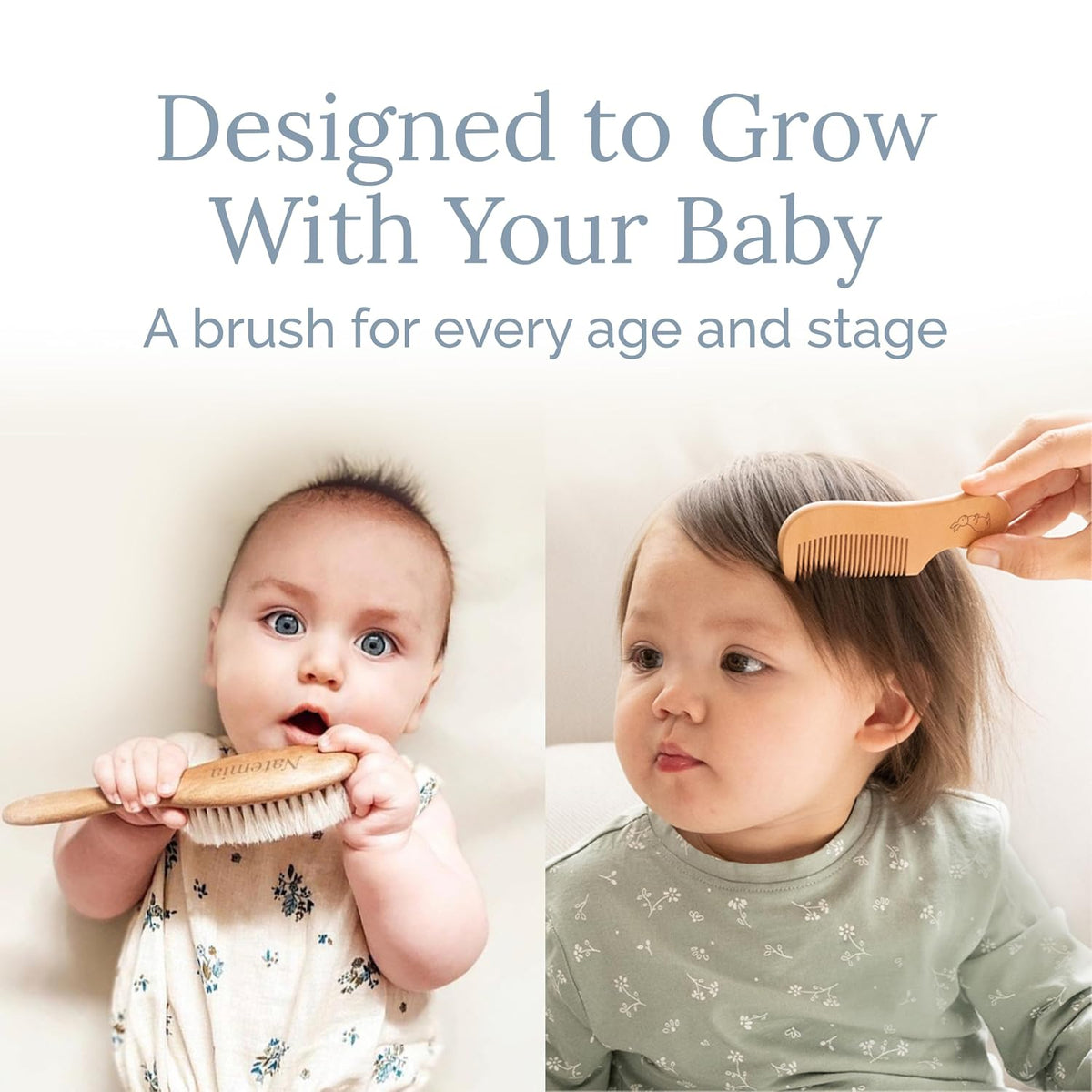 Wooden Baby Hair Brush & Comb Set - Natural Goat Hair Bristles & Soft Bristle Brush - Gentle Scalp Massage & Cradle Cap Comb - for Newborns & Toddlers, Baby Grooming Kit