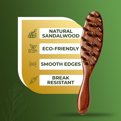 Sandalwood Dreadlocks Brush -  Natural Wooden Loc Brush with Wide Tooth Bristles for Dreads, Twists, Microlocs & Sisterlocks - Ergonomic Scalp Massage Comb for Detangling & Retwist