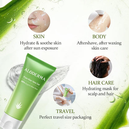 Travel Size Aloe Vera Gel Made within 12 Hours of Harvest with 99% Pure Organic Aloe Vera for Body, Face, & Scalp - Hydrating & Soothing Gel for after Sun Care - 1.5Oz Squeeze Tube