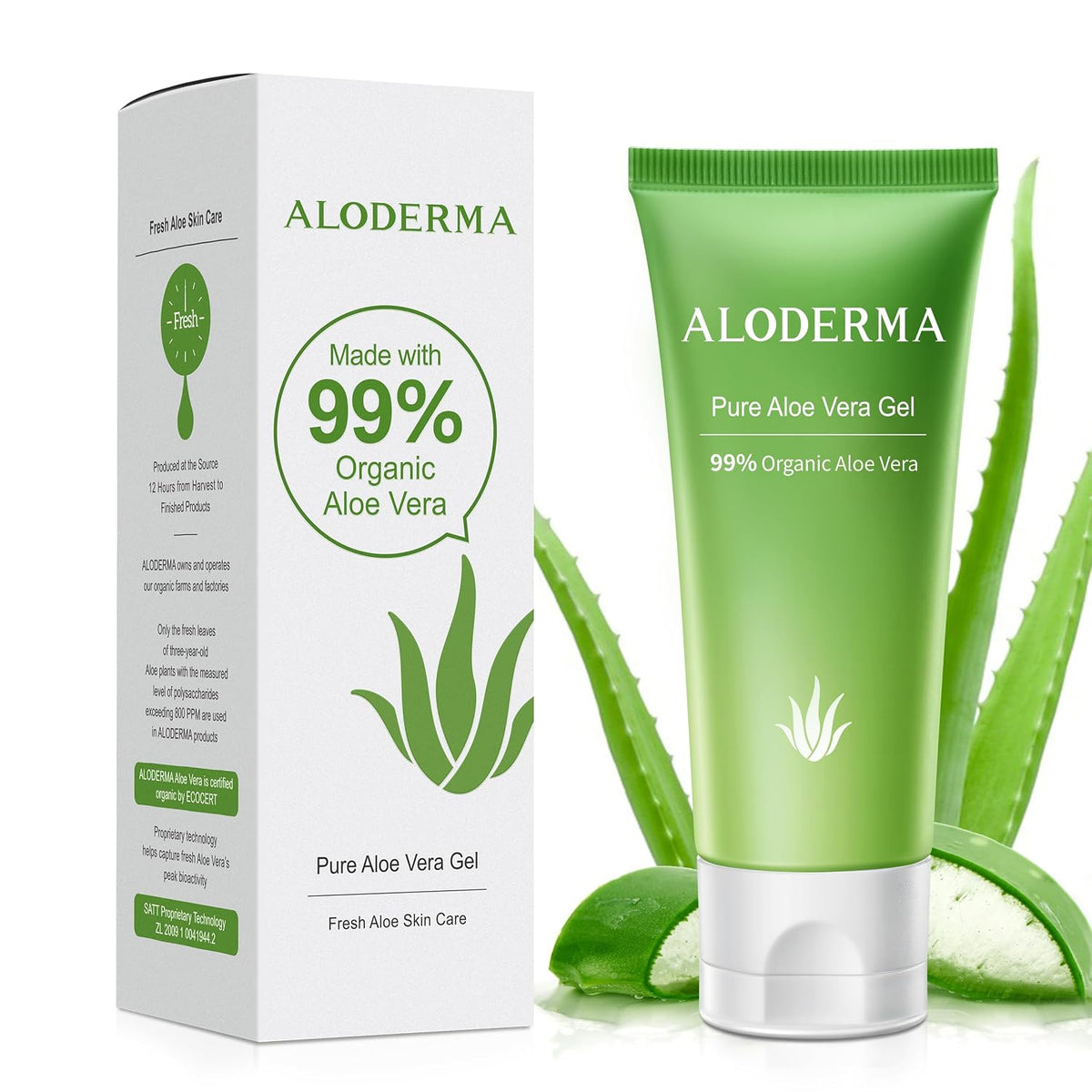 Travel Size Aloe Vera Gel Made within 12 Hours of Harvest with 99% Pure Organic Aloe Vera for Body, Face, & Scalp - Hydrating & Soothing Gel for after Sun Care - 1.5Oz Squeeze Tube